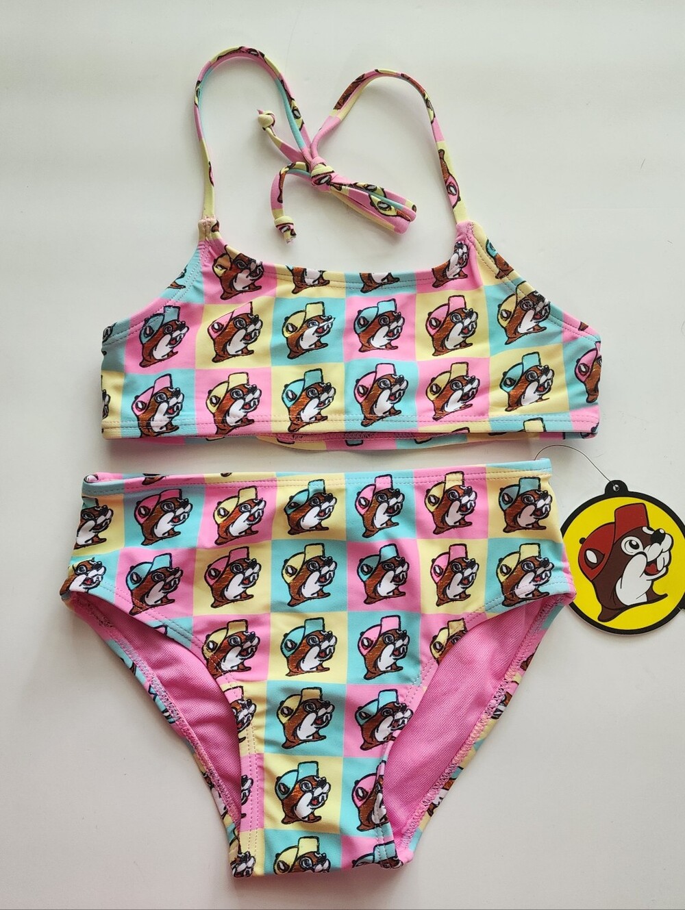Buc-ee's Girls 2-Piece All-Over Print Beaver Swimsuit Sz. YXS NEW